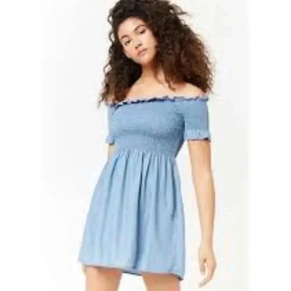 Forever 21 Blue Offshoulder Dress size Small - Picture 1 of 6